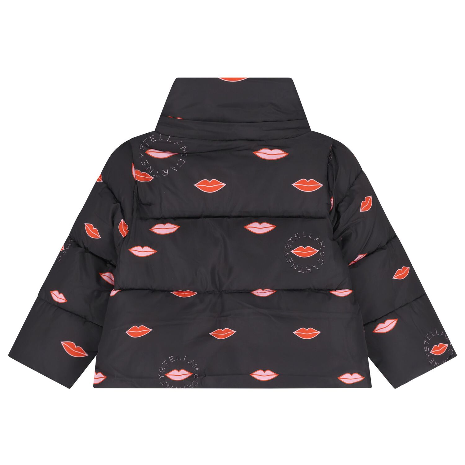 Girls Black Lips & Logo Puffer Jacket , 1, hi-res