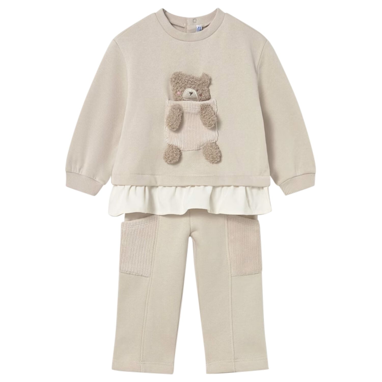 Younger Girls Beige Teddy Bear Tracksuit, 3, hi-res