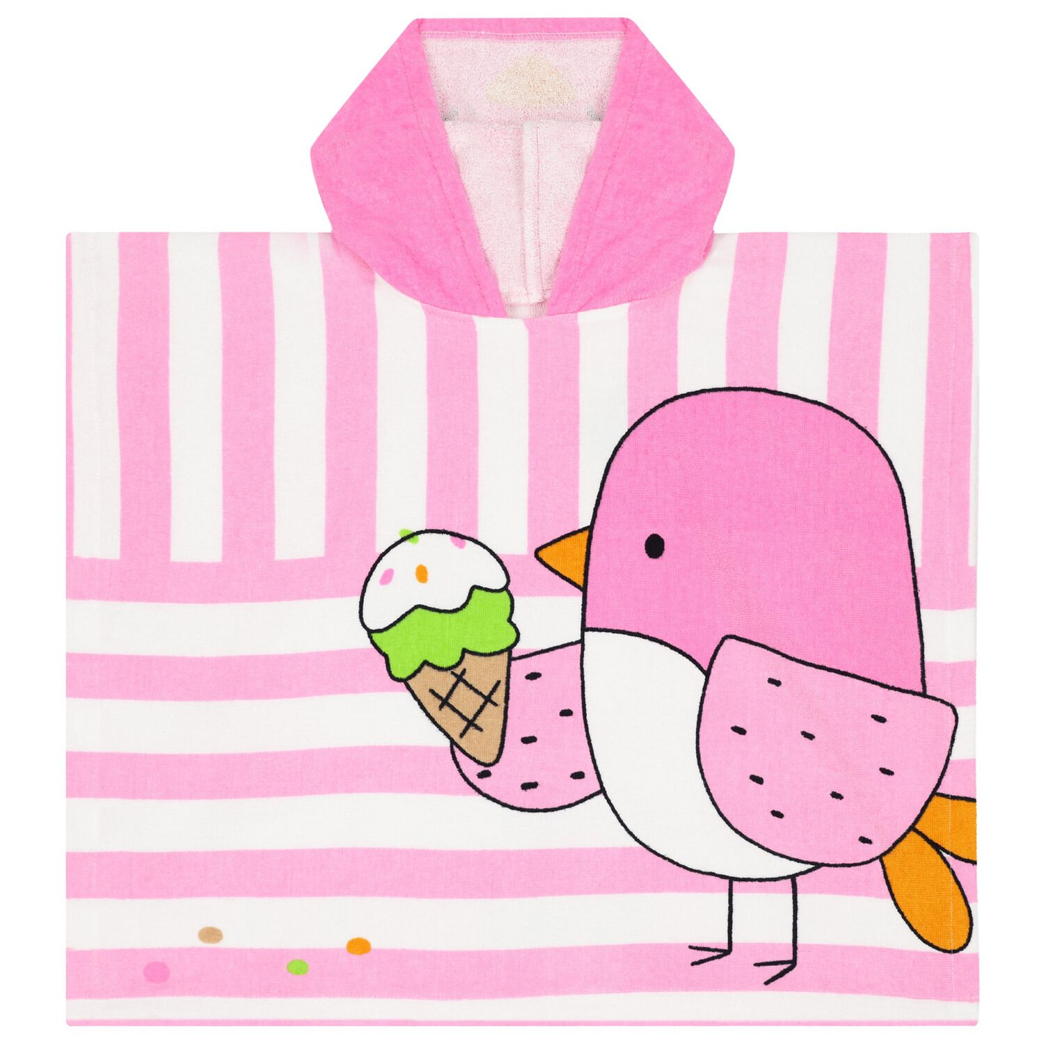 Girls Pink & White Striped Poncho Towel, 1, hi-res