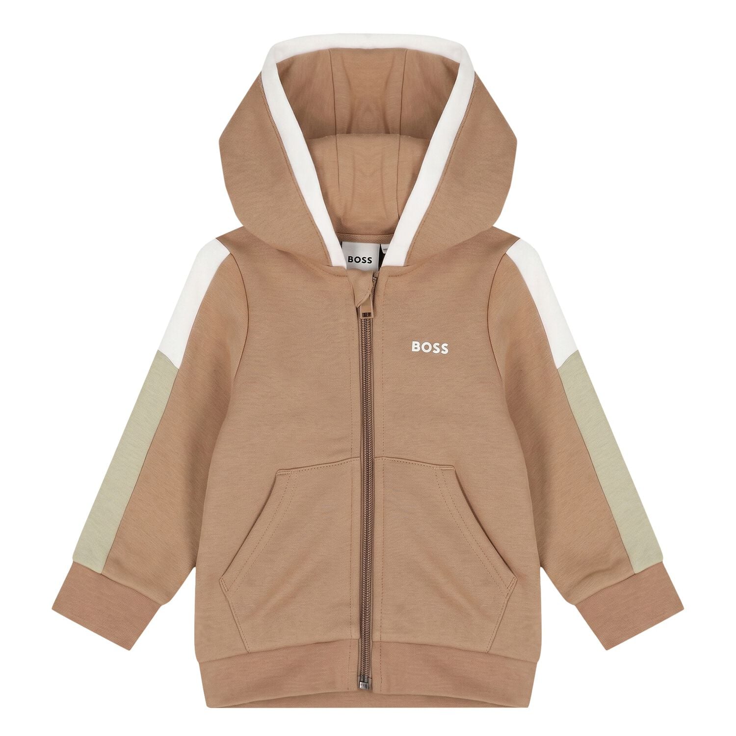 Younger Boys Beige Hooded Zip Up Top, 1, hi-res