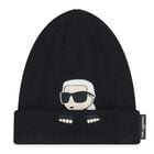 Baby Boys Black Ikonik Karl Knitted Hat, 1, hi-res