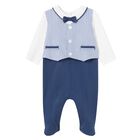 Baby Boys White & Blue Smart Babygrow, 1, hi-res