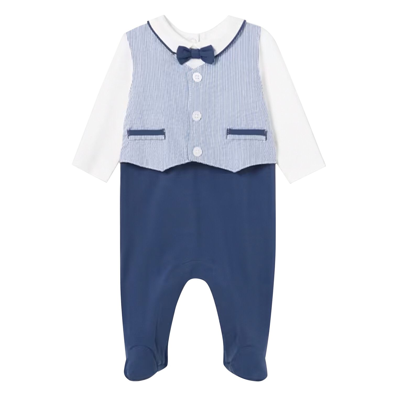 Baby Boys White & Blue Smart Babygrow, 1, hi-res image number null