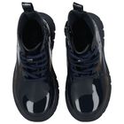 Girls Navy Blue Heart Patent Boots, 1, hi-res