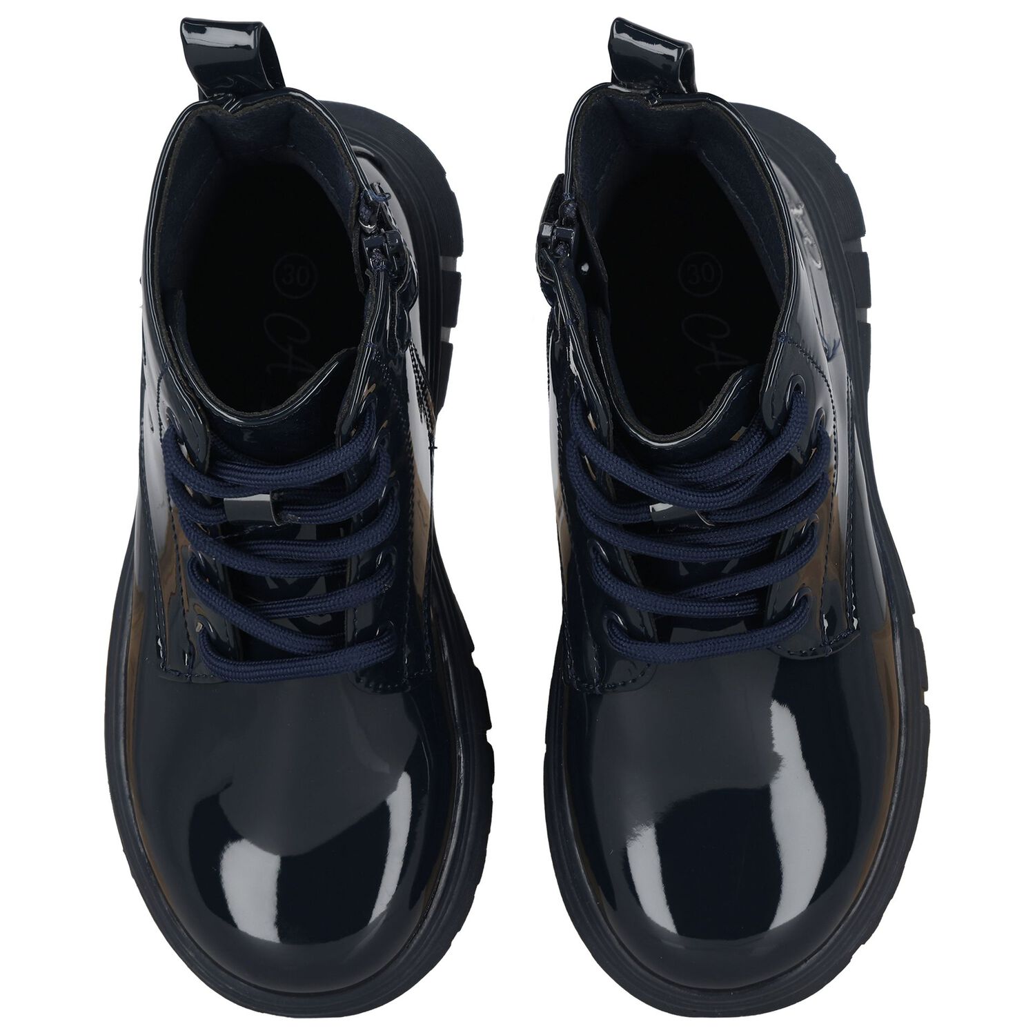 Girls Navy Blue Heart Patent Boots, 1, hi-res