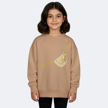 Girls Beige Bag Logo Sweatshirt