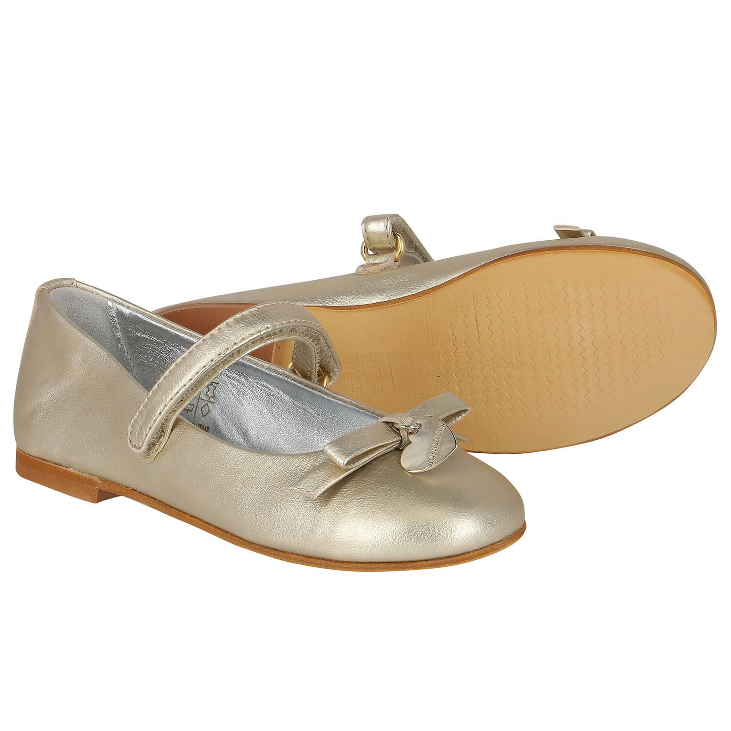 Girls Gold Ballerina Bow Shoes, 1, hi-res