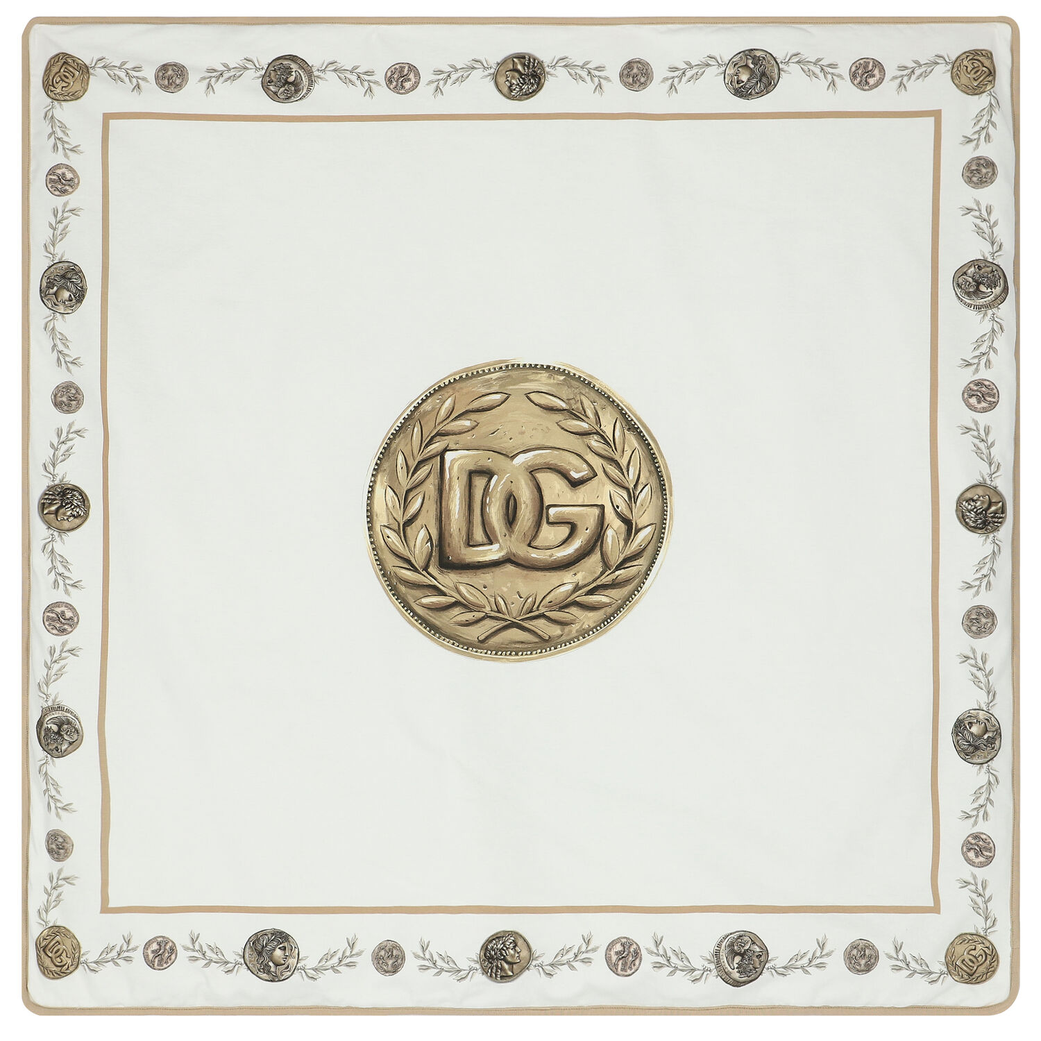 White & Beige Coin Logo Baby Blanket, 1, hi-res