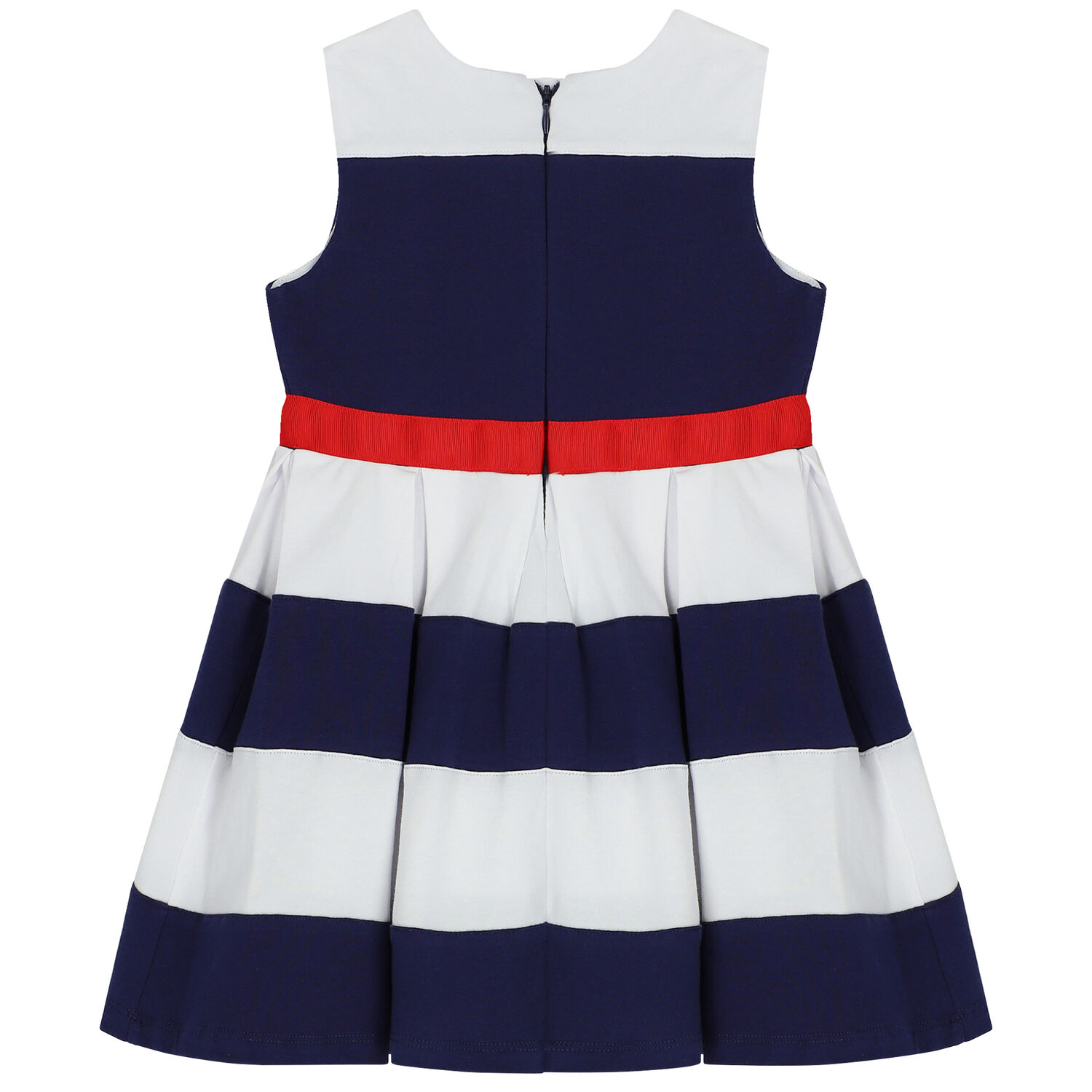 Girls Navy Blue & White Stripe Dress, 1, hi-res