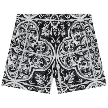 Boys Black & White Majolica Swim Shorts