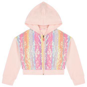Girls Pink Sequin Hooded Zip Up Top