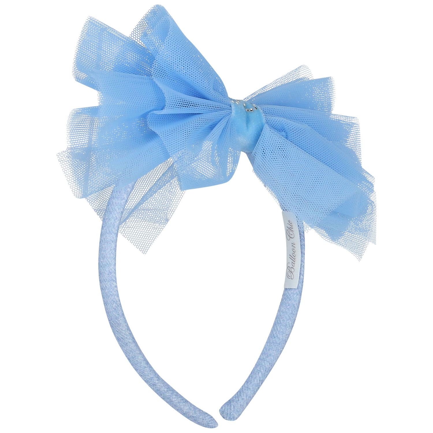 Girls Blue Tulle Bow Headband, 1, hi-res
