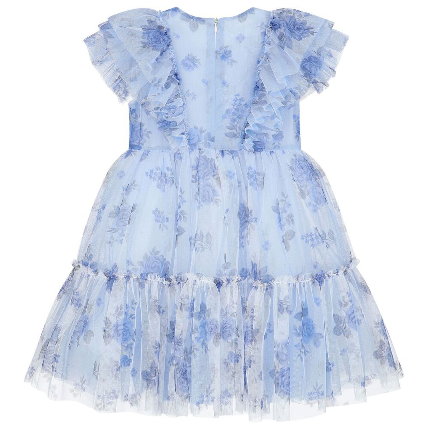 Girls Blue Ruffle Dress, 1, hi-res