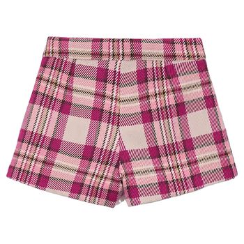 Girls Pink & Beige Plaid Shorts