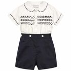 Baby Boys White & Navy Shorts Set, 1, hi-res