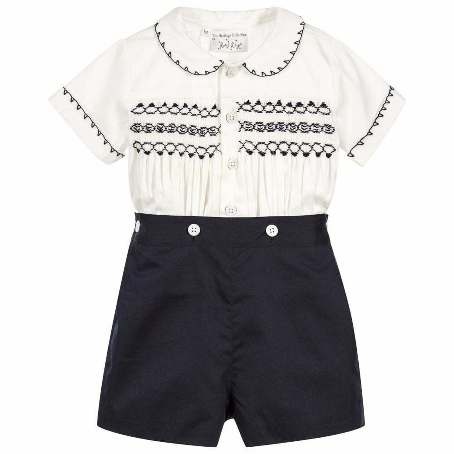 Baby Boys White & Navy Shorts Set, 1, hi-res