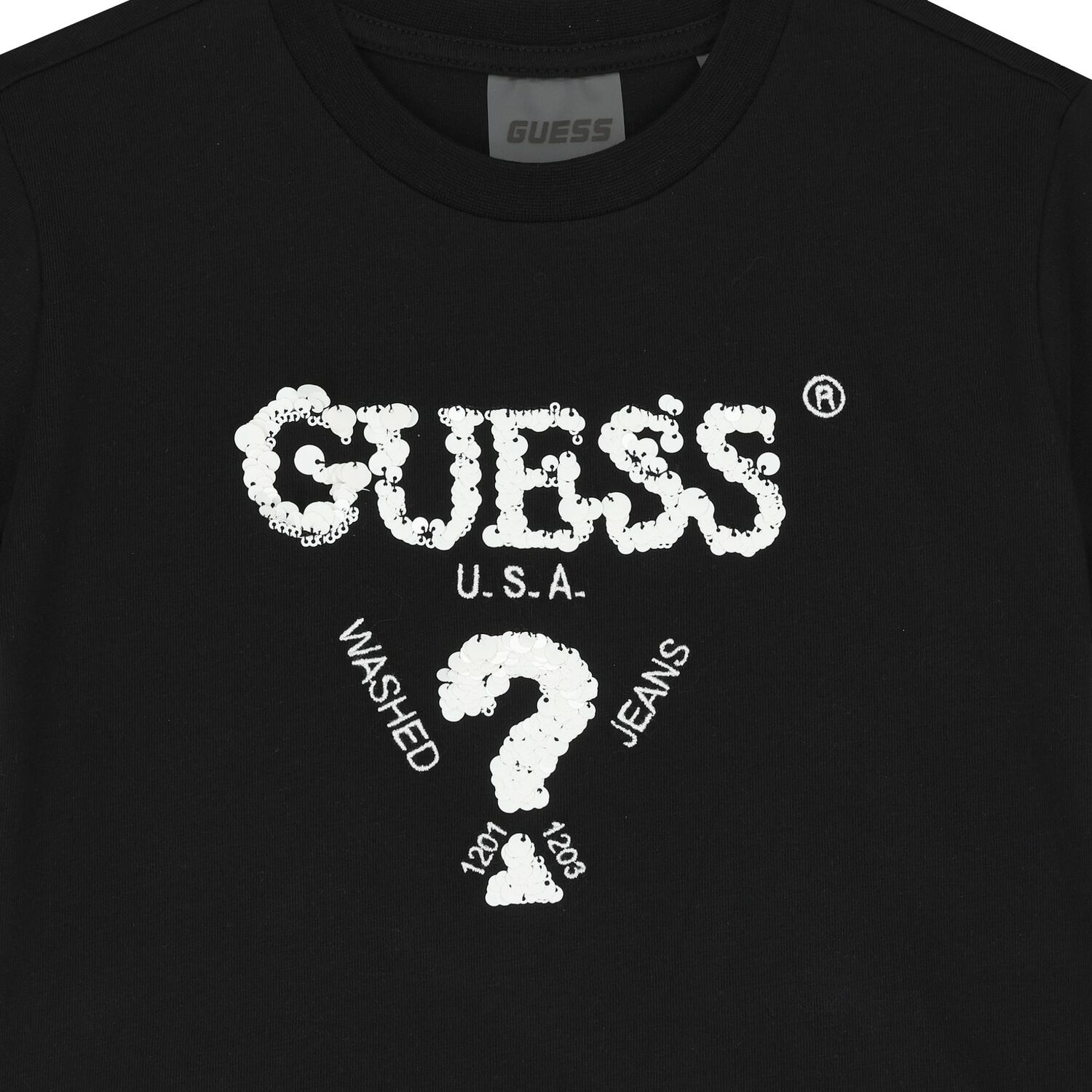 Girls Black Logo Sequin T-Shirt, 2, hi-res