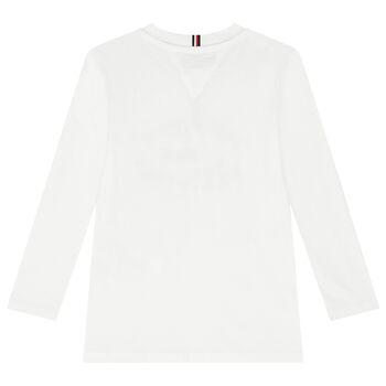 Boys White Logo Long Sleeve Top