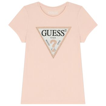 Girls Pink Diamante Logo T-Shirt