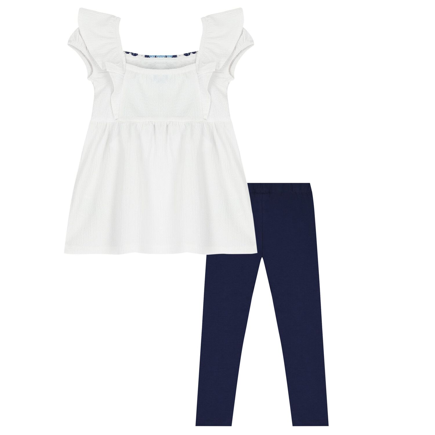 Girls White & Navy Blue Leggings Set, 2, hi-res image number null