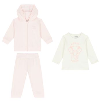 Girls Pink Elephant Baby Tracksuit Set
