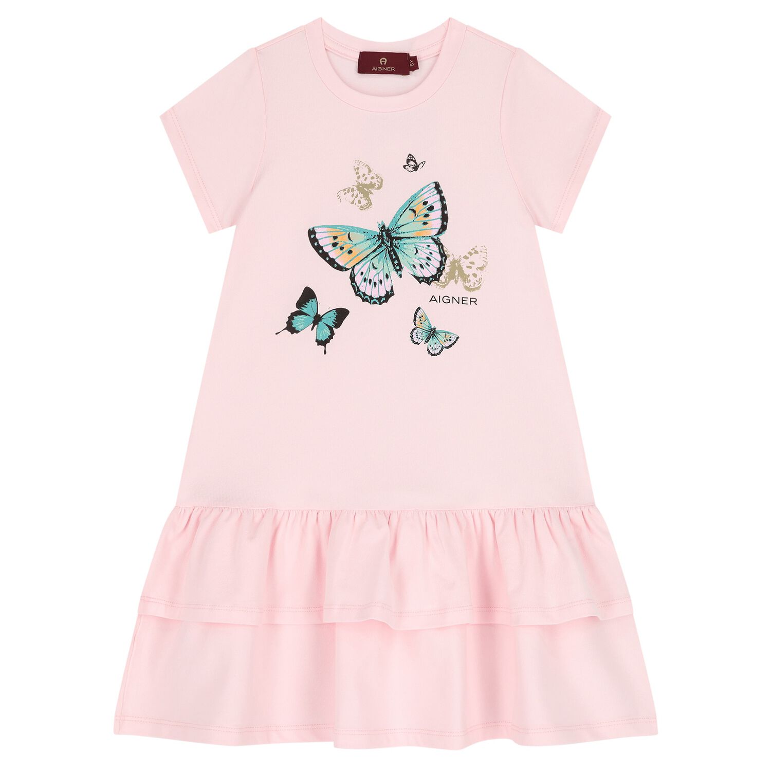 Girls Pink Butterflies Logo Dress, 3, hi-res