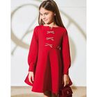 Girls Red Diamante Bow Dress, 2, hi-res
