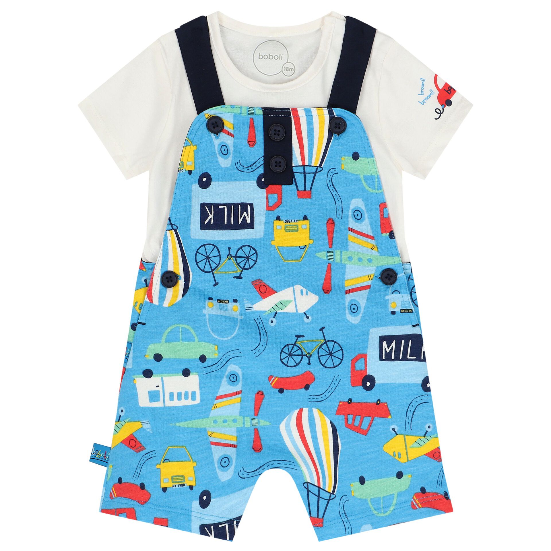 Boboli Baby Boys Ivory Blue Dungaree Set Junior Couture UK