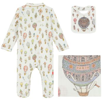 White Hot Air Balloons Babygrow Gift Set