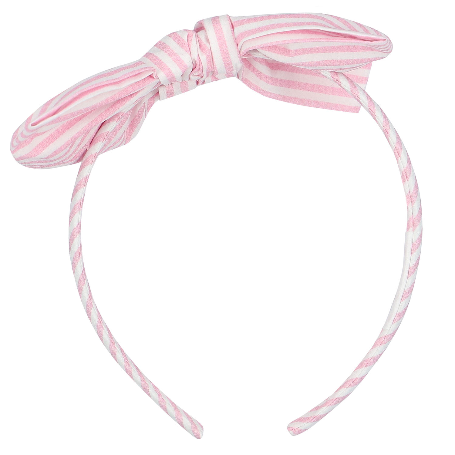 Girls Pink & White Striped Bow Headband, 1, hi-res