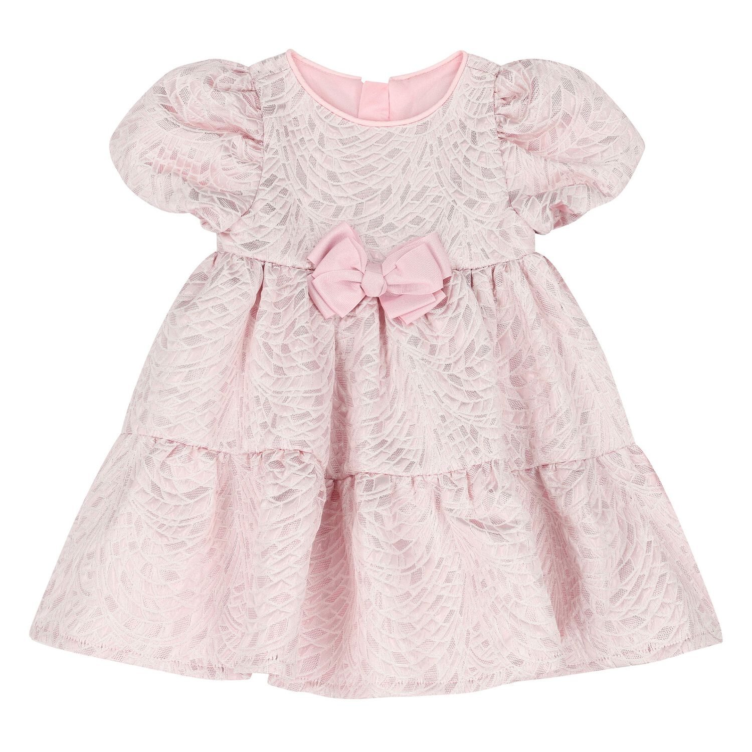 Baby Girls Pink Jacquard Tiered Dress, 1, hi-res