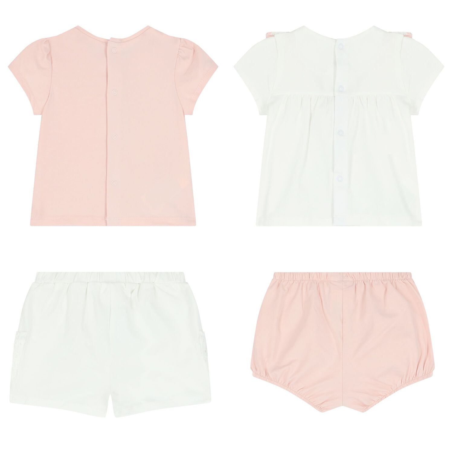 Baby Girls White & Pink Shorts Set (4 Piece), 1, hi-res image number null