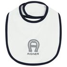 Baby Boys White & Navy Blue Logo Bib, 3, hi-res