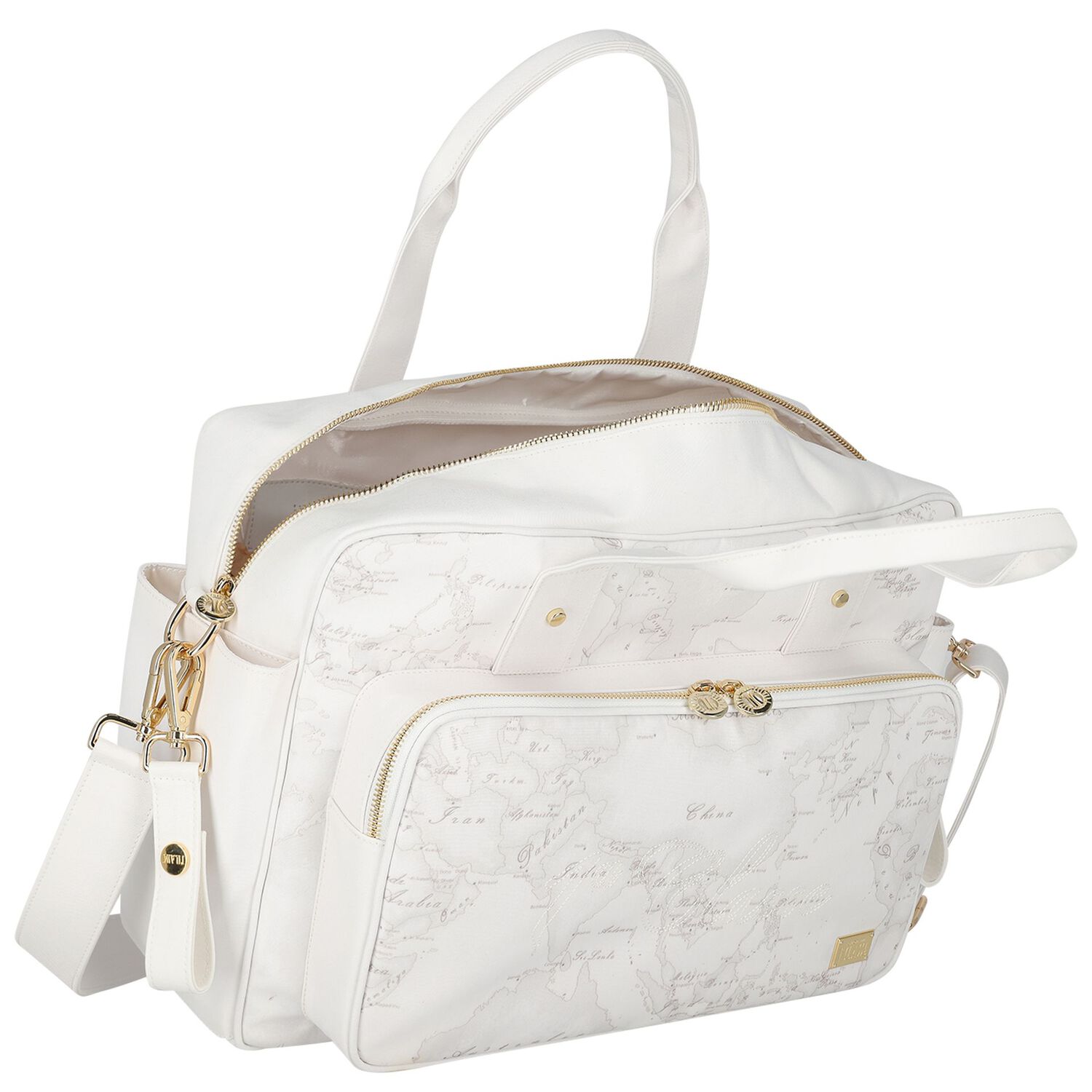 White Geo Map Baby Changing Bag, 3, hi-res