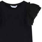 Girls Black Flutter Sleeve Top, 1, hi-res