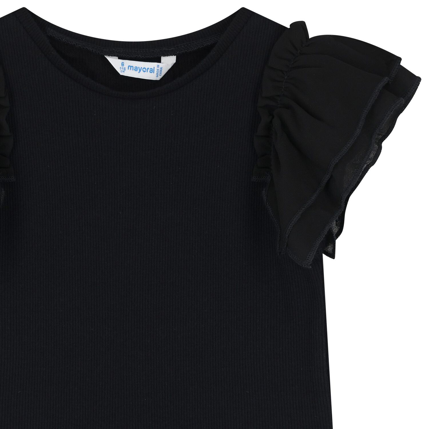 Girls Black Flutter Sleeve Top, 1, hi-res
