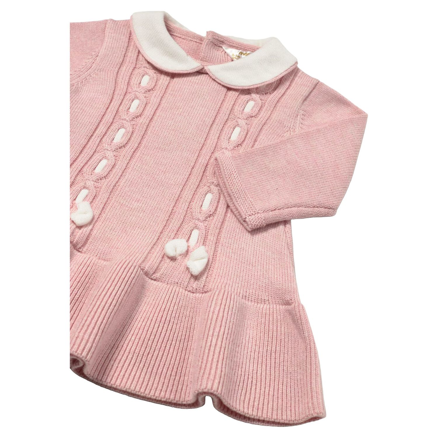 Baby Girls Pink Cable Knit Dress, 1, hi-res