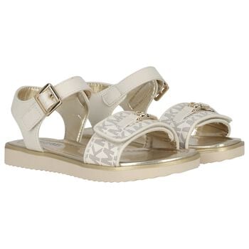 Girls Ivory & Gold Logo Sandals