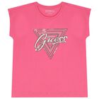 Girls Pink Logo Sequined T-Shirt, 2, hi-res