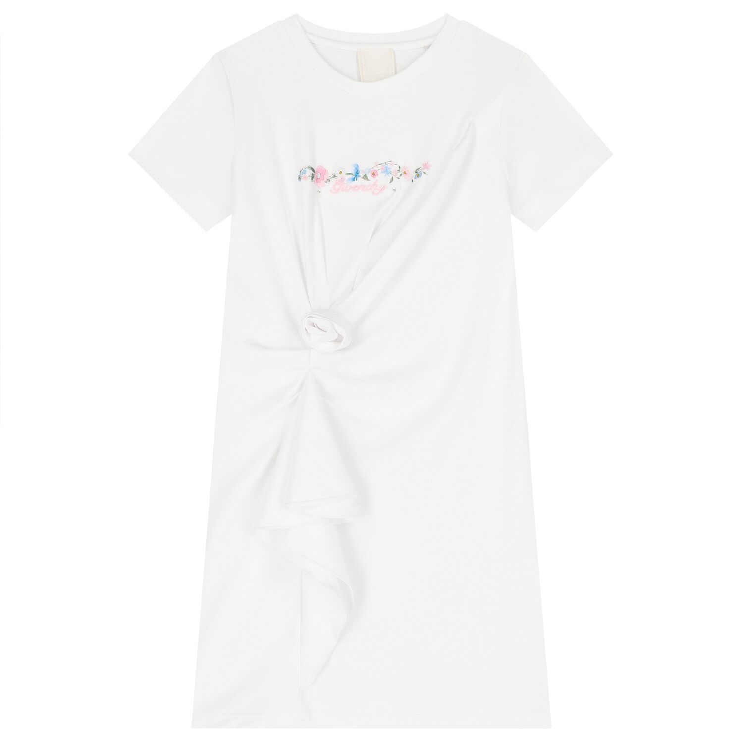 Girls White Logo Floral Dress, 1, hi-res