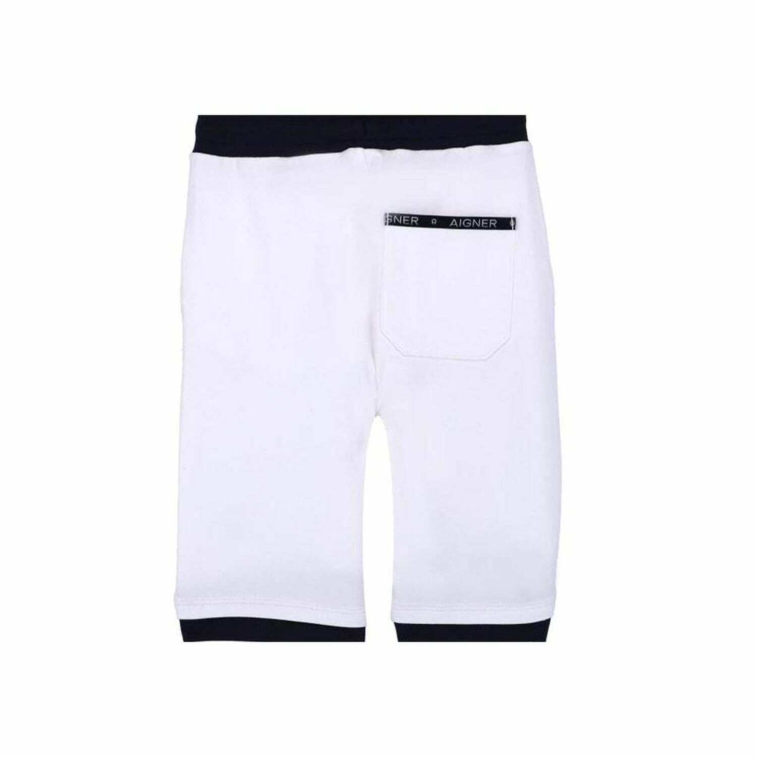 Boys White & Navy Jersey Shorts, 2, hi-res