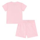 Younger Girls Pink Teddy Bear Logo Shorts Set, 4, hi-res