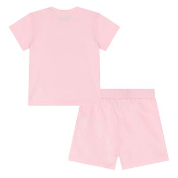 Younger Girls Pink Teddy Bear Logo Shorts Set