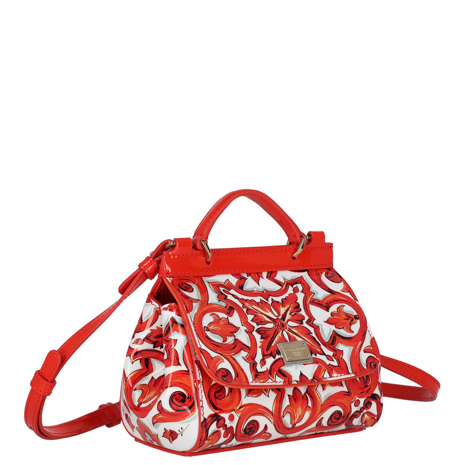 Girls White & Orange Patent Leather Majolica Handbag ( 15cm ), 1, hi-res