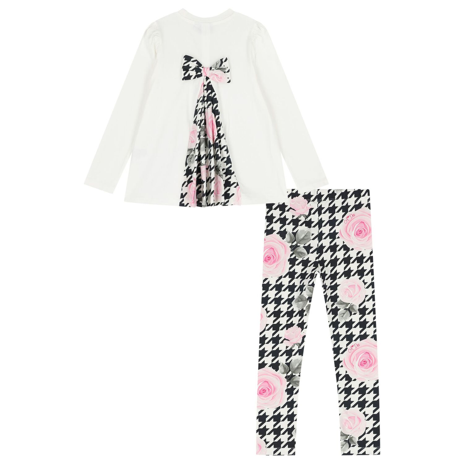 Girls Ivory & Black Houndstooth Leggings Set, 1, hi-res