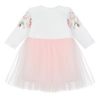 Baby Girls White & Pink Floral Dress, 1, hi-res