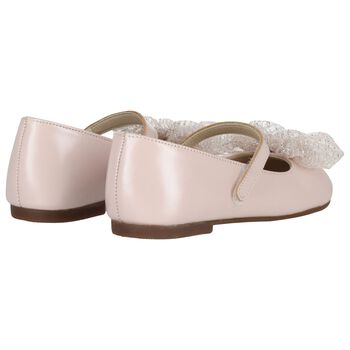 Girls Pink Leather Bow Shoes