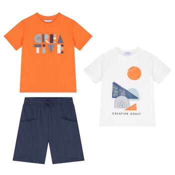 Boys White, Orange & Blue Shorts Set
