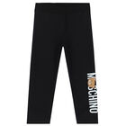 Younger Girls Black Teddy Logo Leggings, 1, hi-res