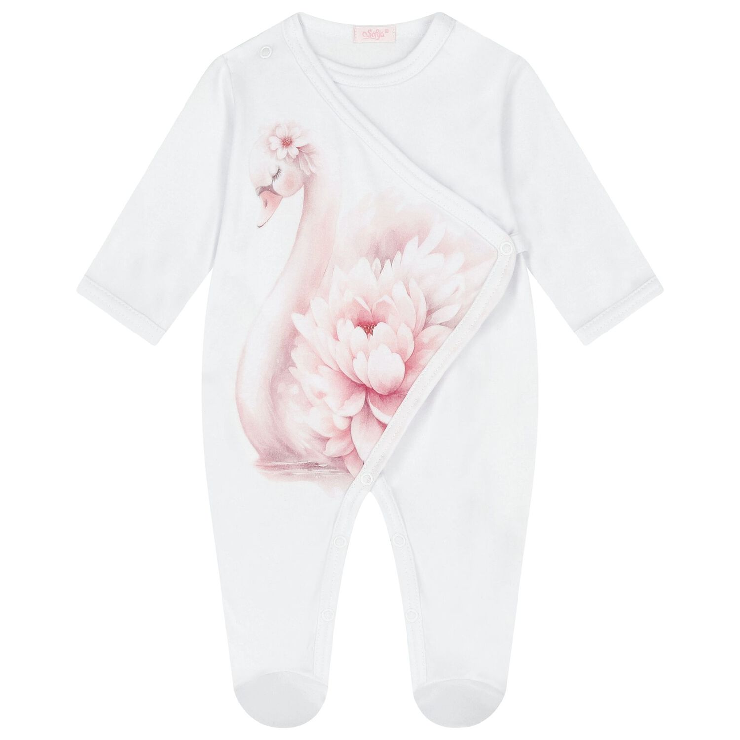 Baby Girls White & Pink Swan Babygrow Set, 1, hi-res image number null